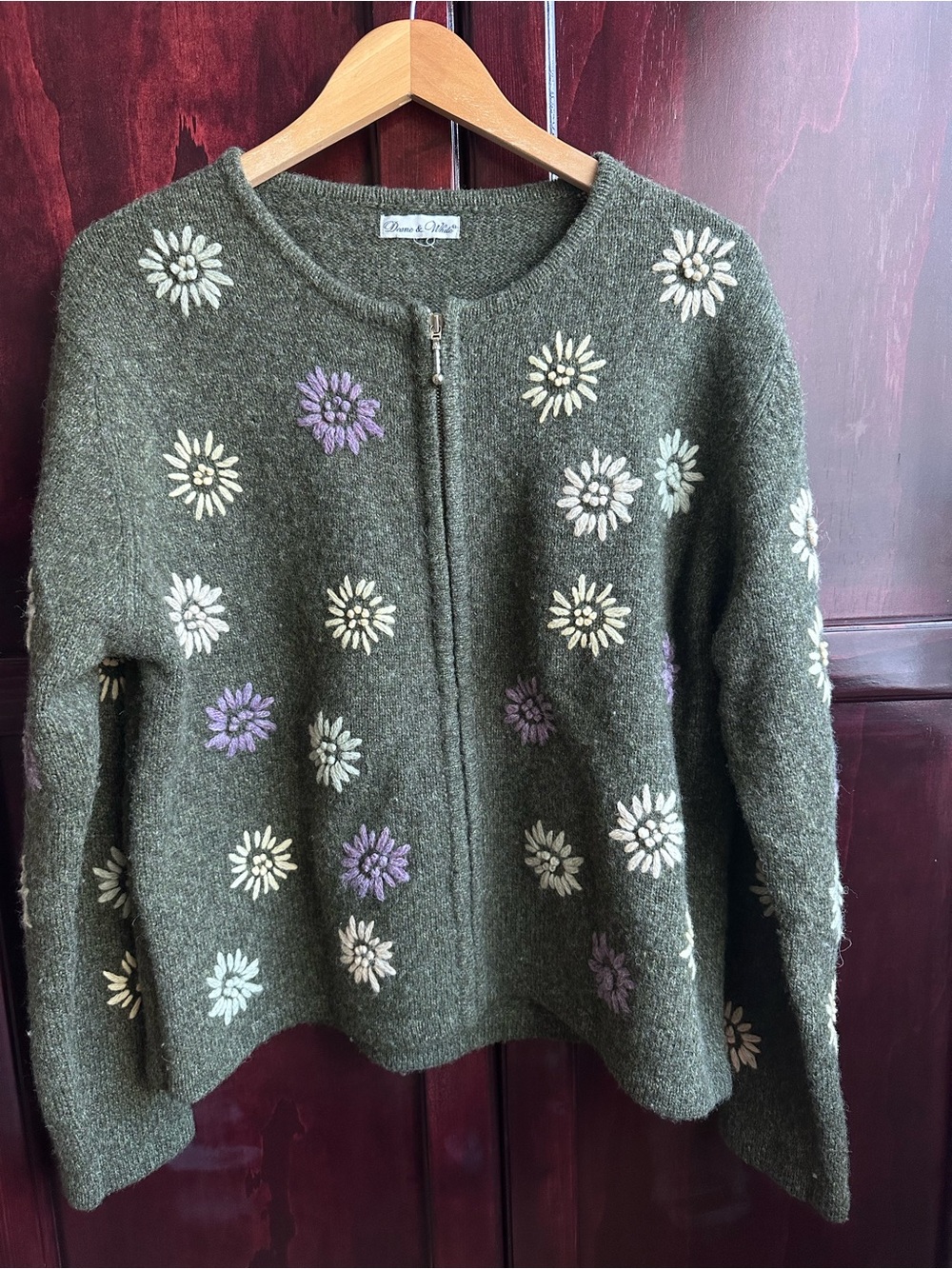 Floral Zip Cardigan Wool Sweater